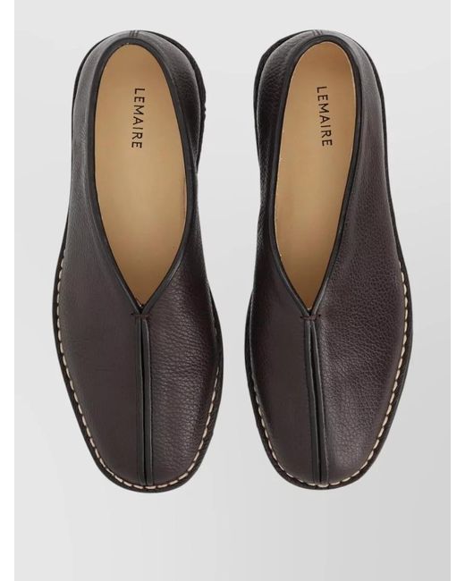Lemaire Gray Leather Loafer Round Toe Contrast Stitching for men