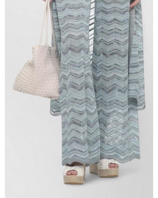 D.exterior Blue Long Cardigan Lurex Pattern Sheer Knit