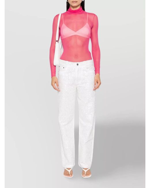 P.A.R.O.S.H. White Sequin-Embellished Straight-Leg Denim Jeans