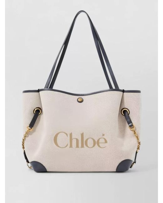 Chloé Natural Tote Bag Chain Detail Contrast Trim