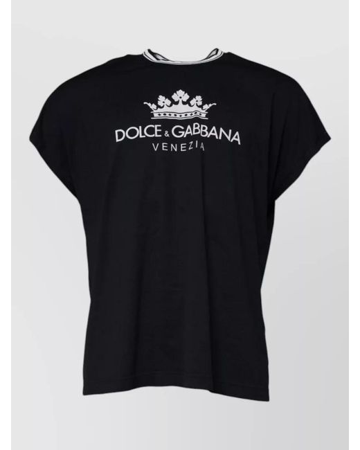 Dolce & Gabbana Black Logo Crown Cotton Crew Neck T Shirt for men