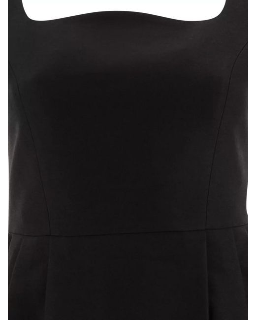 Sandbeige Black Midi Dress Pleated Skirt Square Neckline