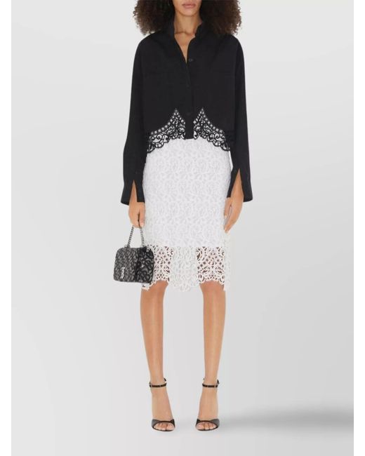 Burberry White Lace Floral-Appliqué Midi Pencil Skirt