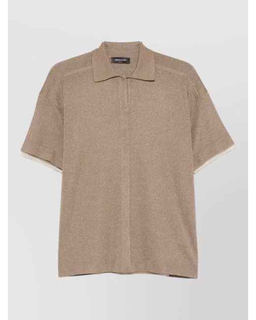 Fabiana Filippi Natural Relaxed Metallic Finish Polo Collar Top