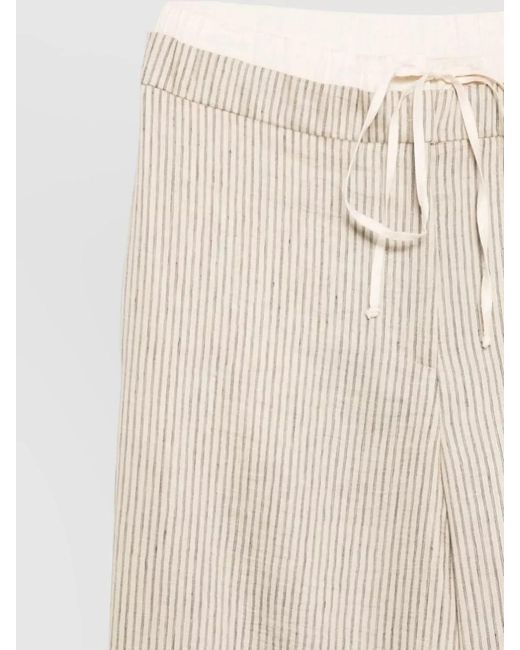 Alysi Natural Striped Trousers Wide Leg Elasticated Waistband
