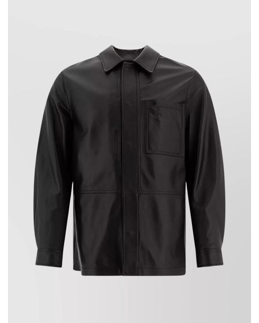 Tagliatore Black Collared Front Pocket Long Sleeves Smooth Finish for men