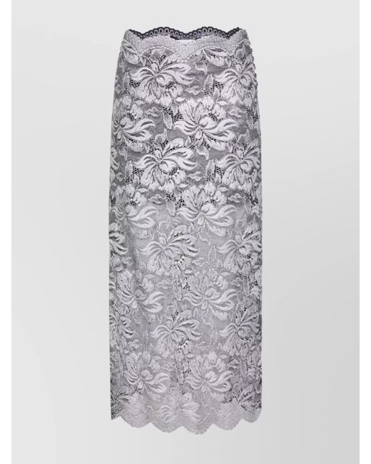 Rabanne Gray Floral Lace High-Rise Midi Fitted Skirt