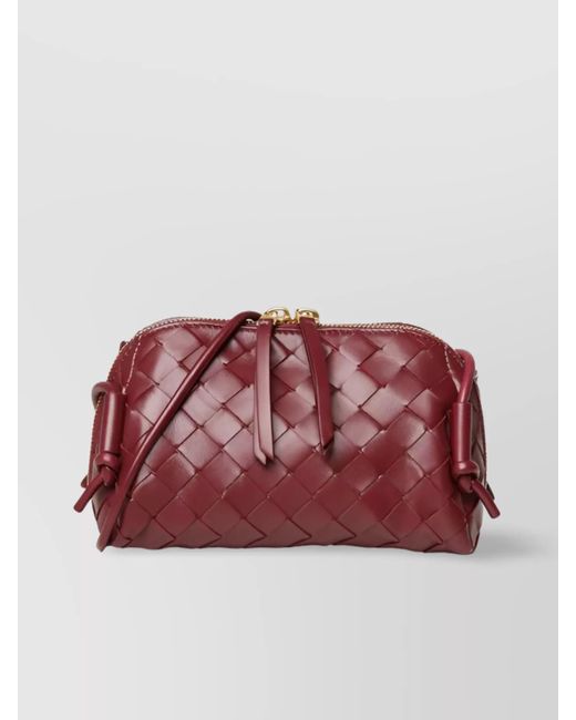 Bottega Veneta Red Woven Rectangular Top Handle Pouch