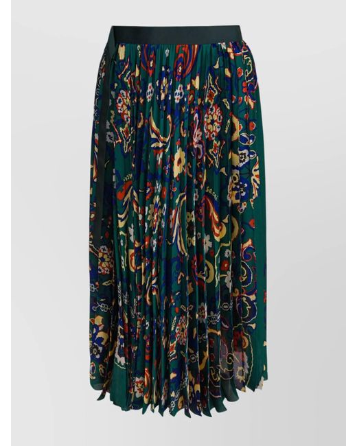 Sacai Blue Skirt With Floral Print And Elastic Waistband