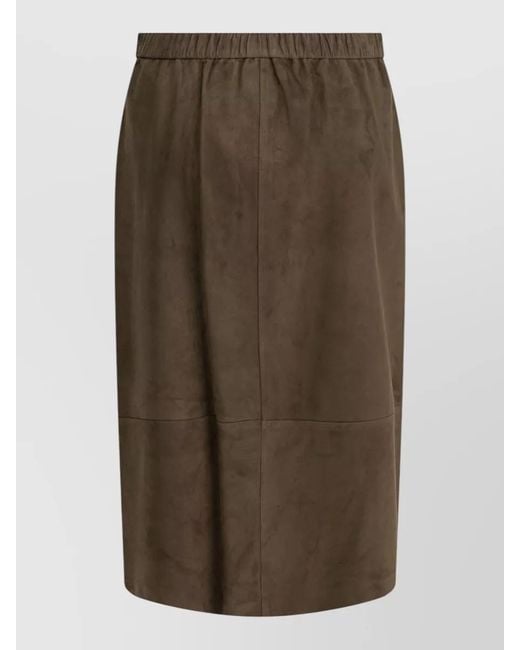 Max Mara Brown Suede Leather Midi Skirt
