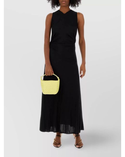 Bottega Veneta Black Cutout Jersey V-Neck Long Dress