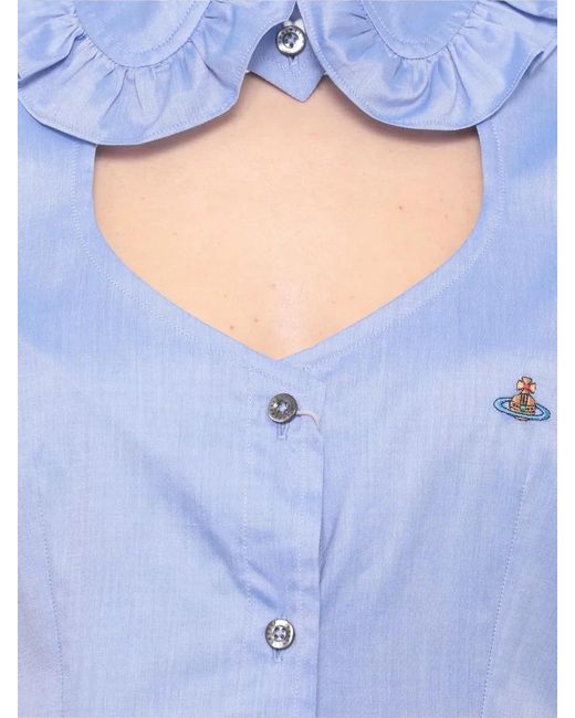 Vivienne Westwood Blue Short Sleeve Ruffle Cotton Shirt Collar