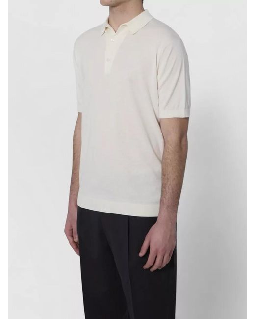 John Smedley White Adrian Polo Shirt Sea Island Cotton Spread Collar for men