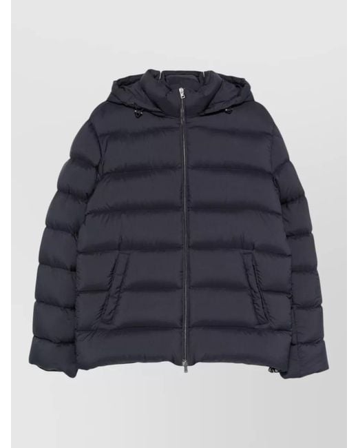 Herno Blue Hooded Nylon Down Coat Quilted Pockets for men