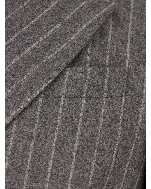 Brunello Cucinelli Gray Embroidered Virgin Wool Double-Breasted Blazer