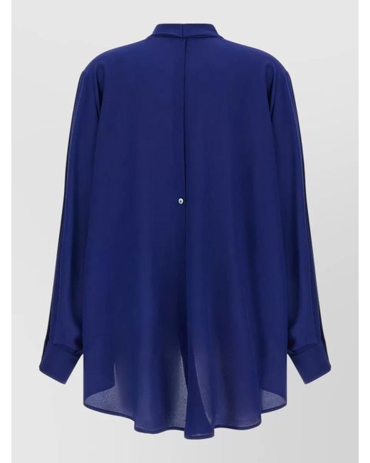 DI.LA3 PARI' Blue Bonton Shirt Collarless Long Sleeves Hem