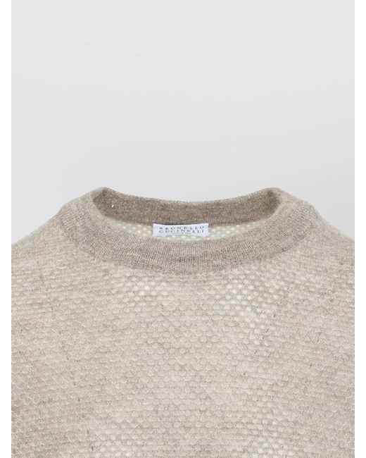 Brunello Cucinelli Multicolor Metallic Waffle-Knit Short-Sleeve Sweater