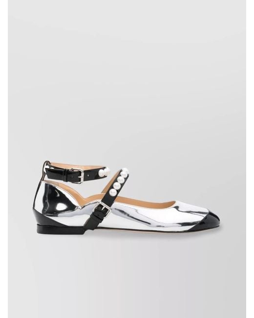 Mach & Mach Metallic Leather Two Tone Embellished Ballerina Shoes