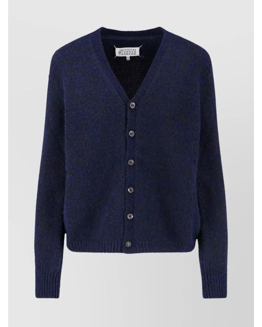 Maison Margiela Blue Virgin Wool V-Neck Ribbed Cardigan
