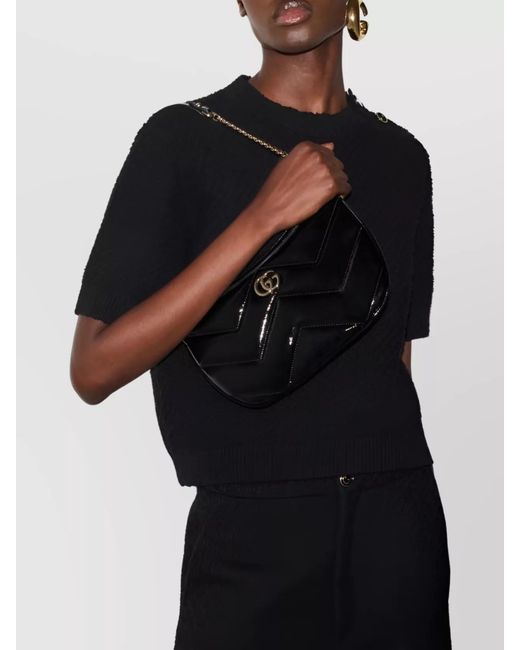 Gucci Black Gg Marmont Small Patent Leather Shoulder Bag