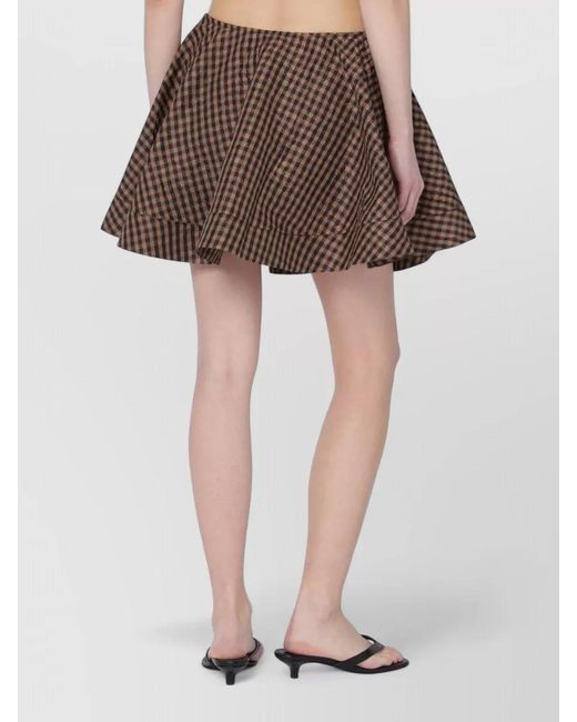 Ganni Brown Checked Flared Mini Skirt