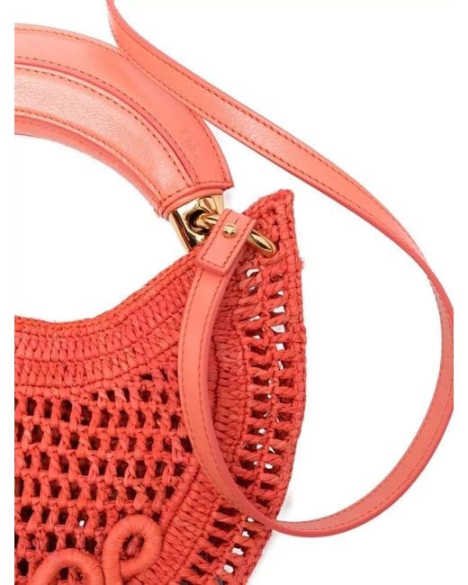 Chloé Red Summer Raffia Mini Hobo Clutch Bag