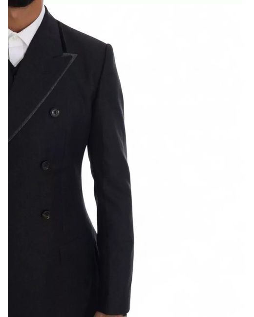 Dolce & Gabbana Black Wool Slim-Fit Double-Breasted Suit Jacket for men