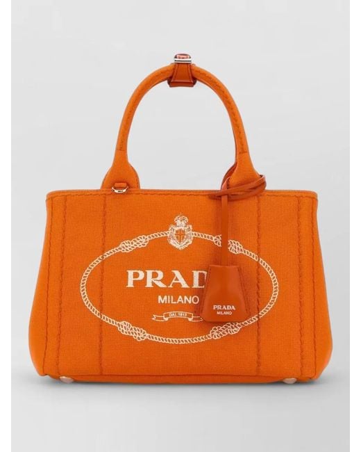 Prada Orange Canvas Jardinière Small Shoulder Handbag
