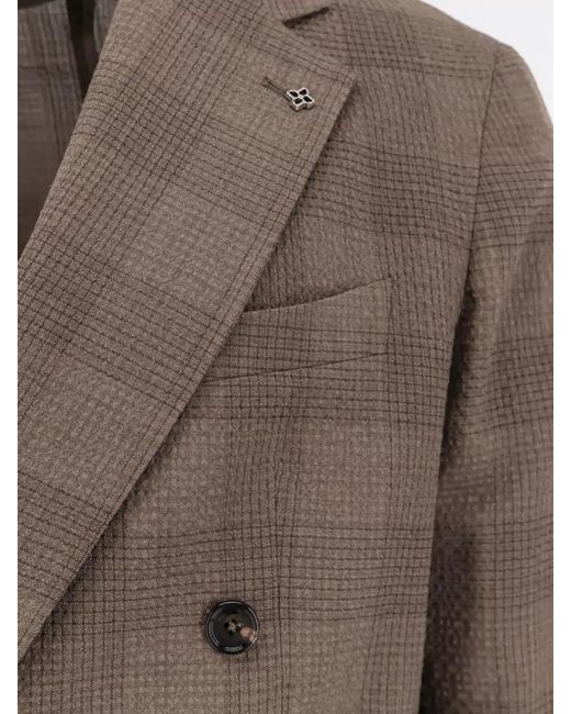 Tagliatore Brown Norman Stretch Virgin Wool Double Breasted Blazer for men