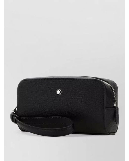 Montblanc Black Leather Clutch Bag Wrist Strap for men