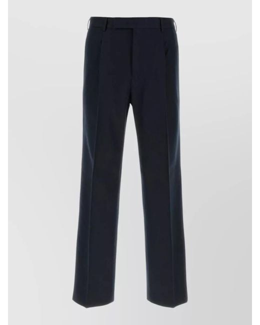 PT Torino Blue Cotton Blend Regular Fit Pleated Trousers for men
