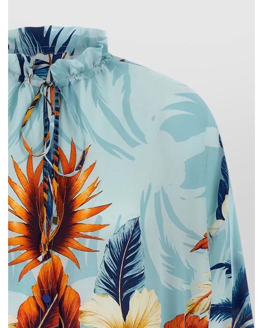 F.R.S For Restless Sleepers Blue Archilo Shirt Drawstring Hem Floral Print