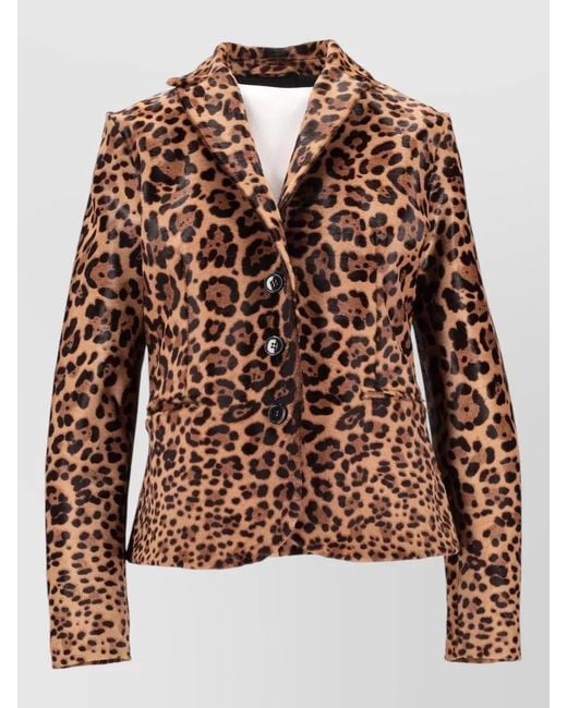 LA ROSE Brown Fitted Jacket Calfskin Animalier Print