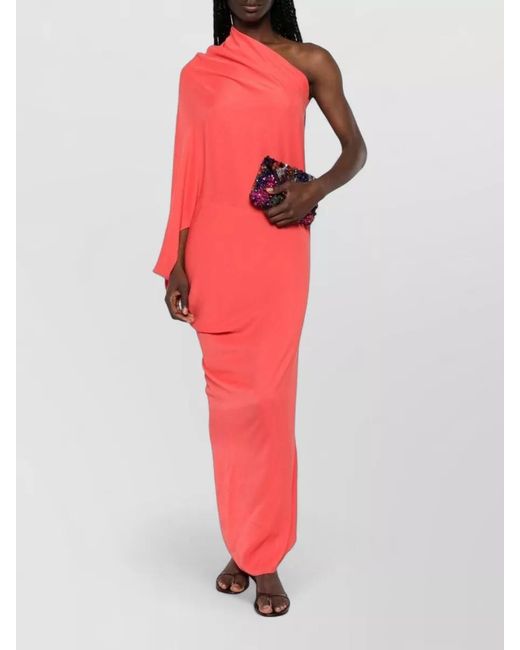 Cortana Red Silk One Shoulder Floor Length Dress