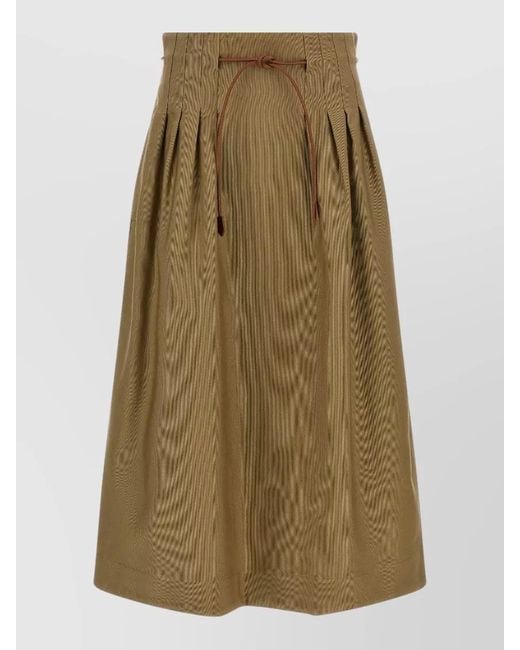 Max Mara Green Mxmtempio Skirt High Waist Drawstring Pleats Pocket