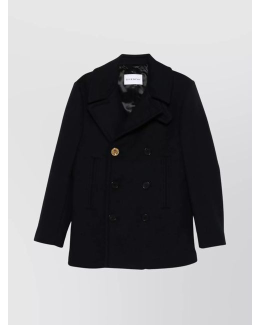 Givenchy Blue Wool Double-Breasted Peacoat for men