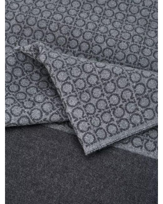 Ferragamo Gray Wool Logo-Print Scarf for men