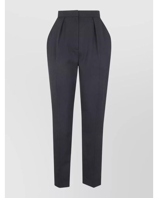 Balmain Blue High-Rise Wool Tapered Trousers