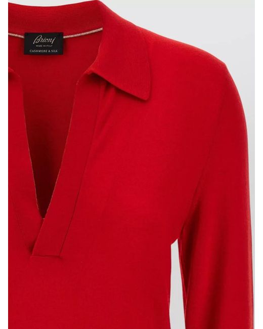 Brioni Red Polo Shirt Cashmere Silk Long Sleeves