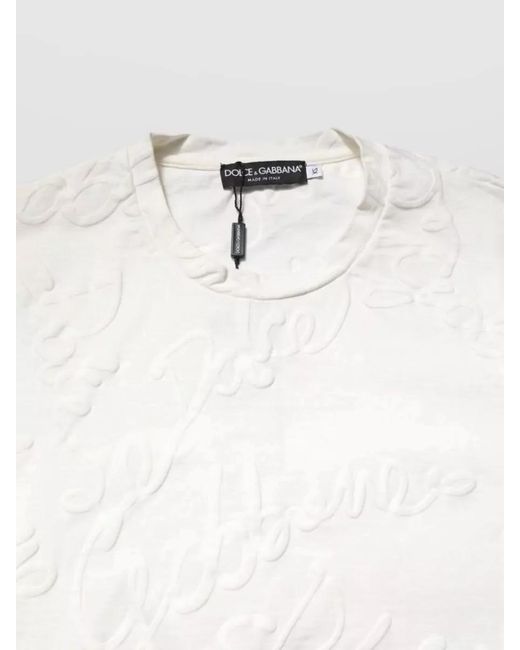 Dolce & Gabbana Natural Logo Embossed Cotton Crew Neck T-Shirt for men