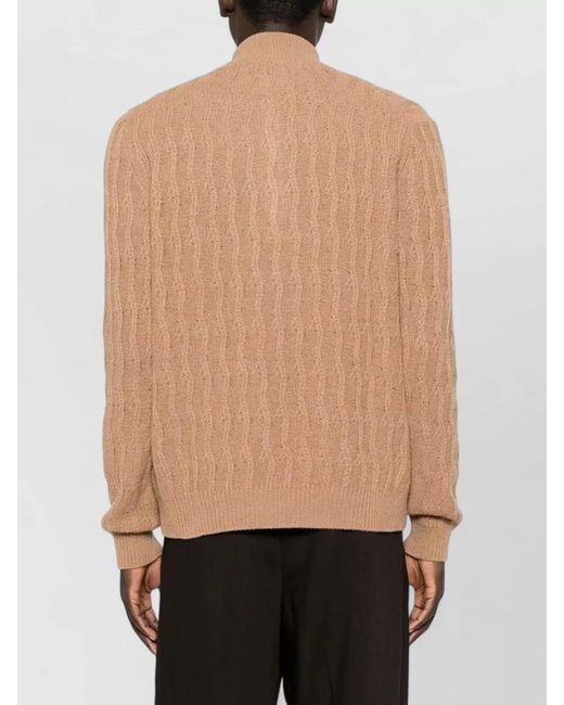 Etro Brown Roma Cashmere Quarter Zip Cable Knit Jumper for men