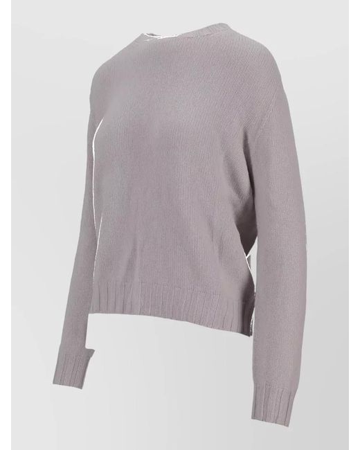 LA ROSE Gray Crew Neck Knitwear Long Sleeves Ribbed Trims