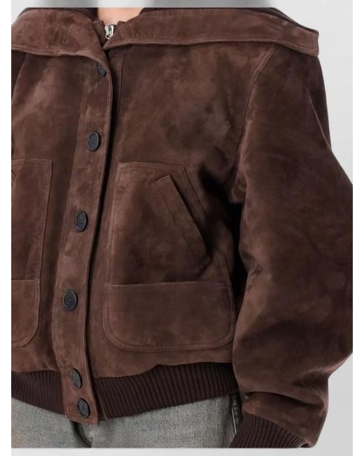 The Attico Brown Oversized Suede Bomber Jacket With Rib-Knit Collar