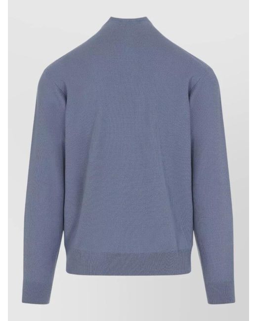 Ralph Lauren Blue Wool Ribbed Half-Zip Jumper for men