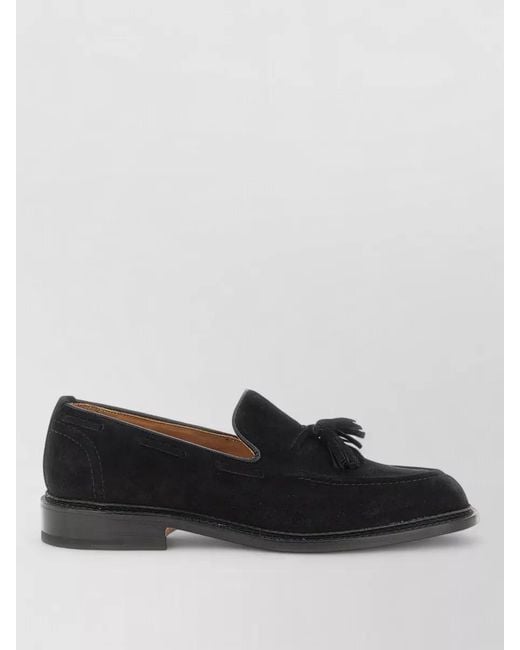 Tricker's Black Elton Suede Tassel Loafers Round Toe for men