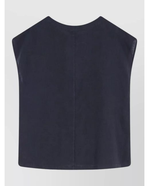 Aspesi Blue Linen Shirt Round Hem Side Slits Sleeveless