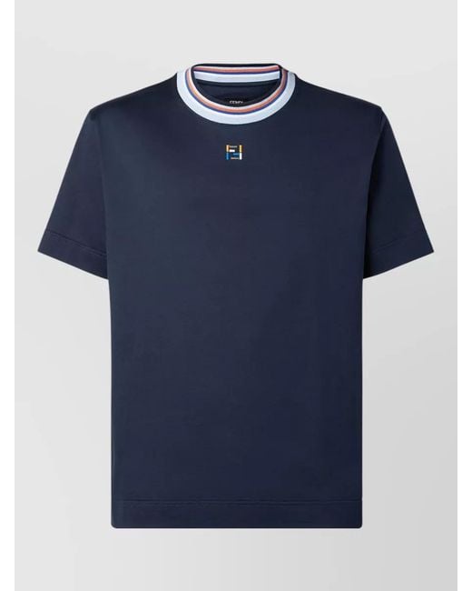 Fendi Blue Ff Regular Fit Polo Shirt Neckline for men
