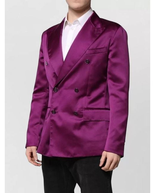 Dolce & Gabbana Purple Double Breasted Satin Suit Blazer for men