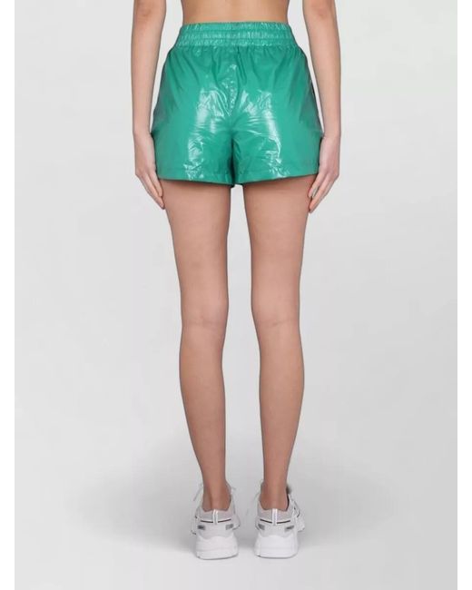 K-Way Green Nylon Shorts Elastic Waistband Shiny Finish