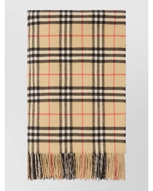Burberry Natural Checked Pattern Scarf Fringed Edges Design